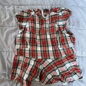 J crew White Res Holiday Tartan Top